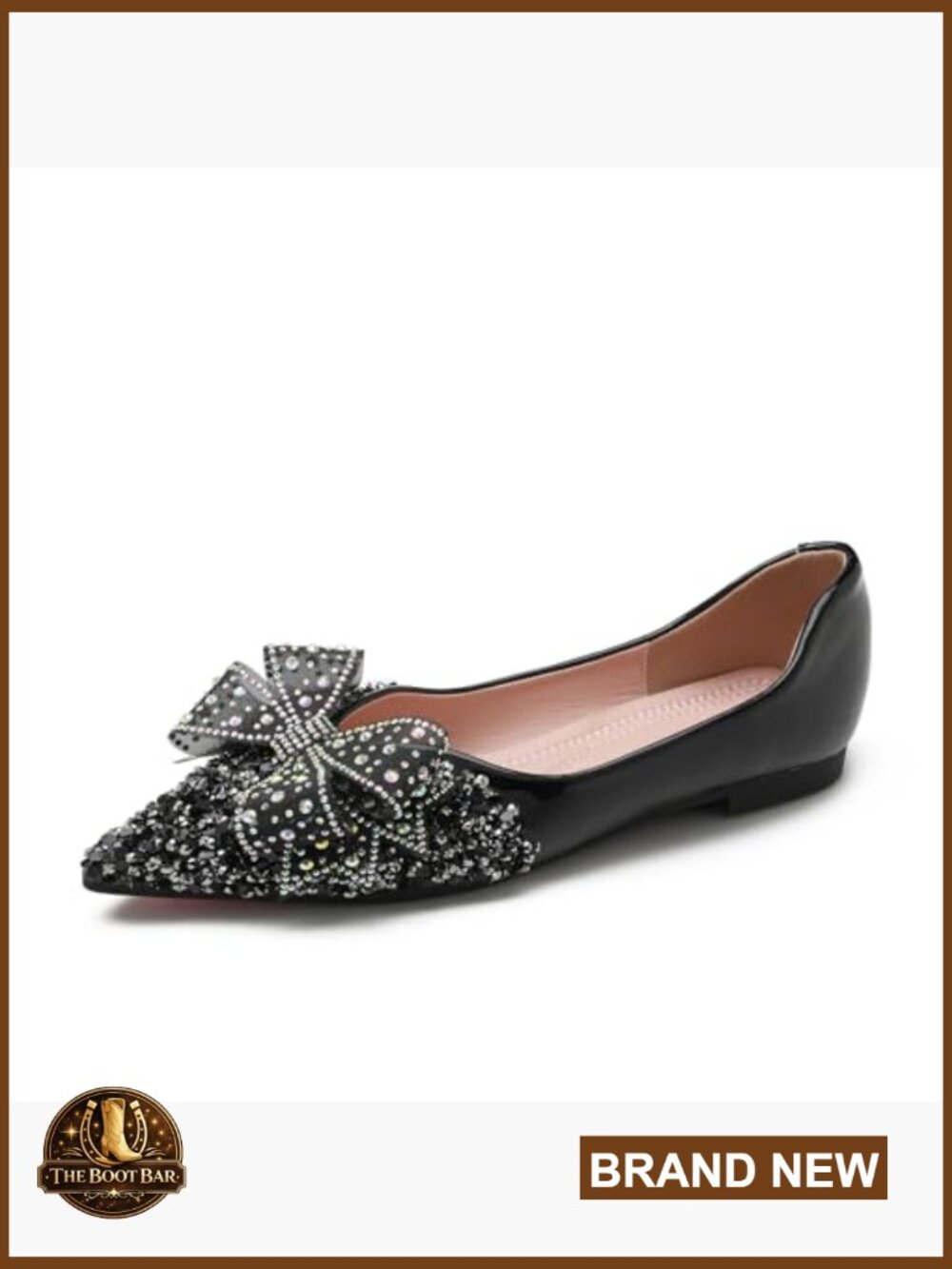 Women's Rhinestone Pointed Toe Ballet Flat Shoes Sparkly Comfort Wedding Flats - Picture 3 of 7